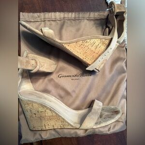 Gianvito Rossi Taupe Suede Cork Wedges